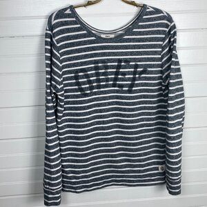 OBEY Grey and White Striped Crewneck Shirt Size Medium